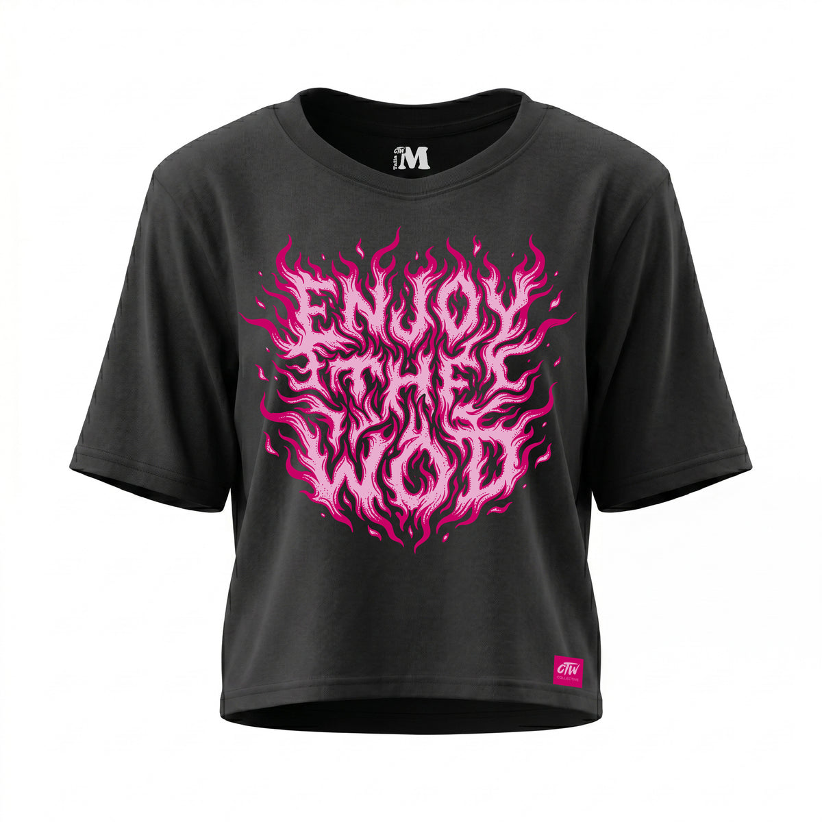 CROP TOP "ENJOY THE WOD FLAMES" PINK