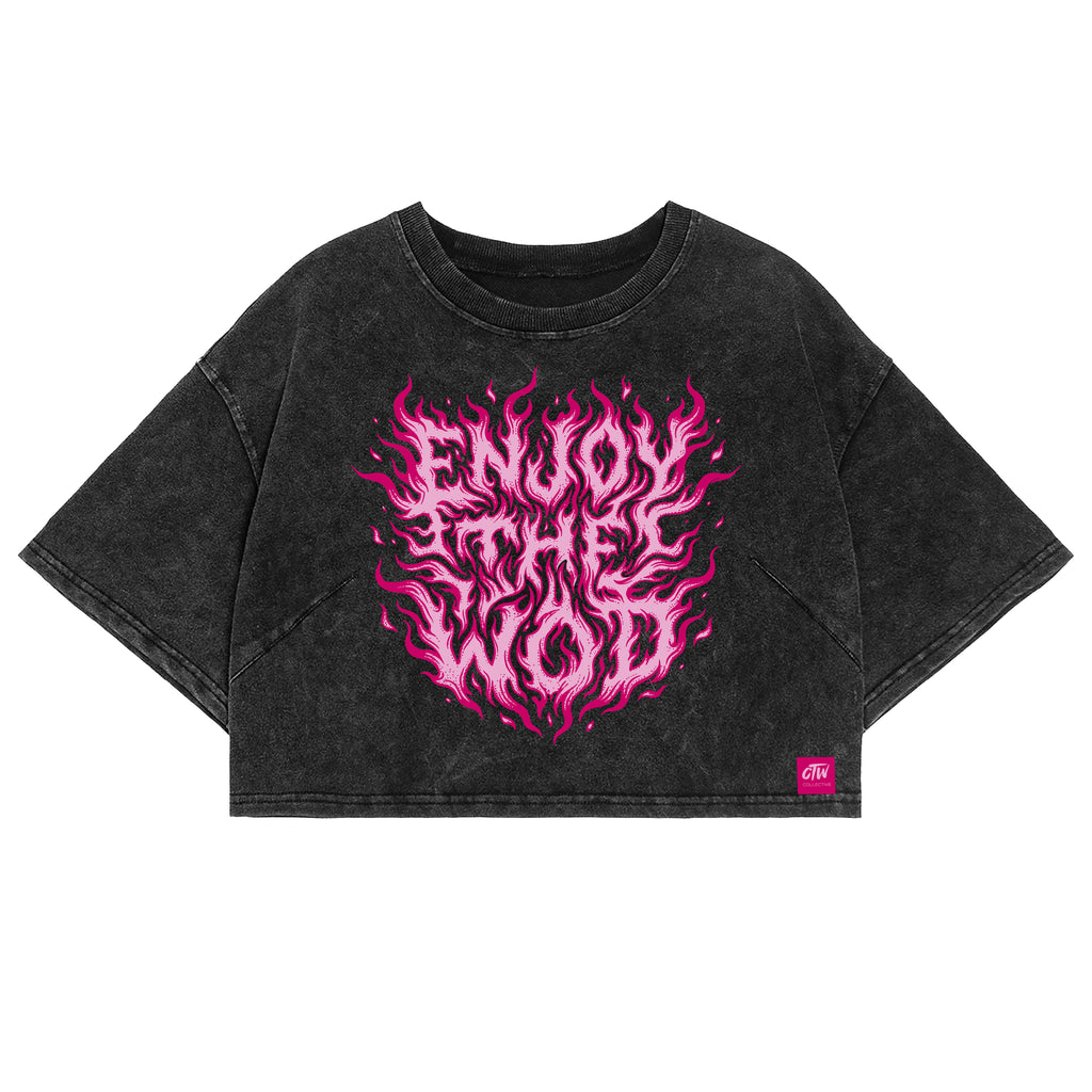 CROP TOP "ENJOY THE WOD FLAMES" PINK