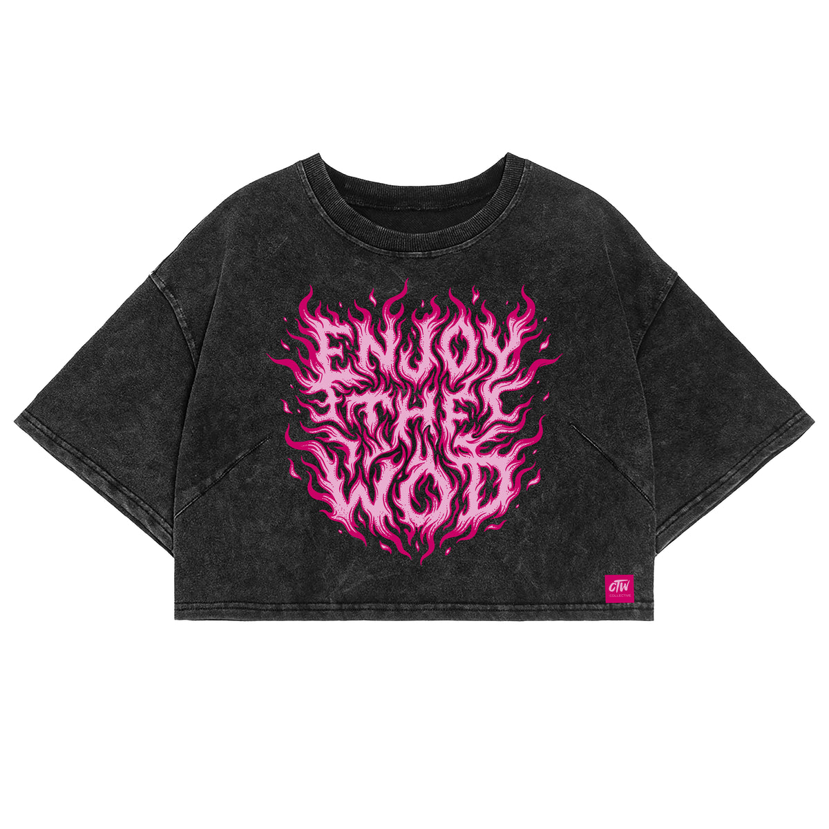 CROP TOP "ENJOY THE WOD FLAMES" PINK