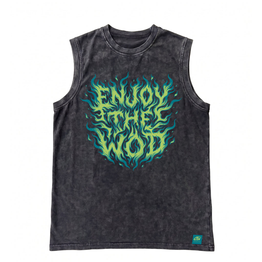 OVERSIZE SIN MANGAS "ENJOY THE WOD IN FLAMES" GREEN