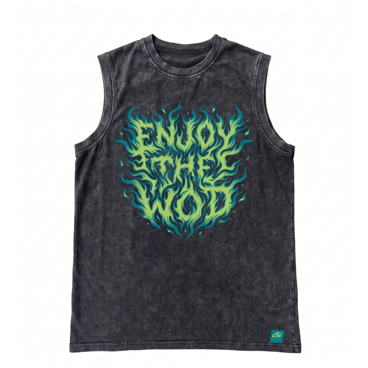 OVERSIZE SIN MANGAS "ENJOY THE WOD IN FLAMES" GREEN