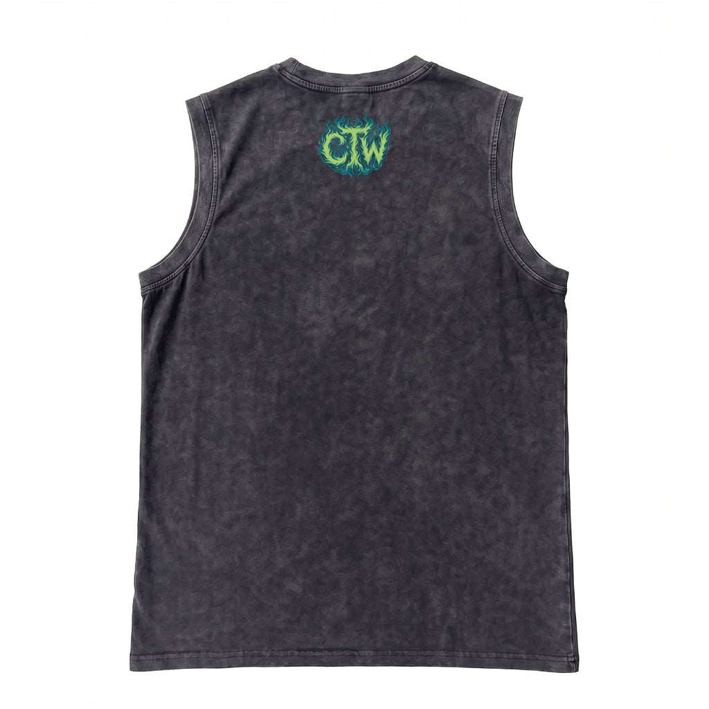 OVERSIZE SIN MANGAS "ENJOY THE WOD IN FLAMES" GREEN
