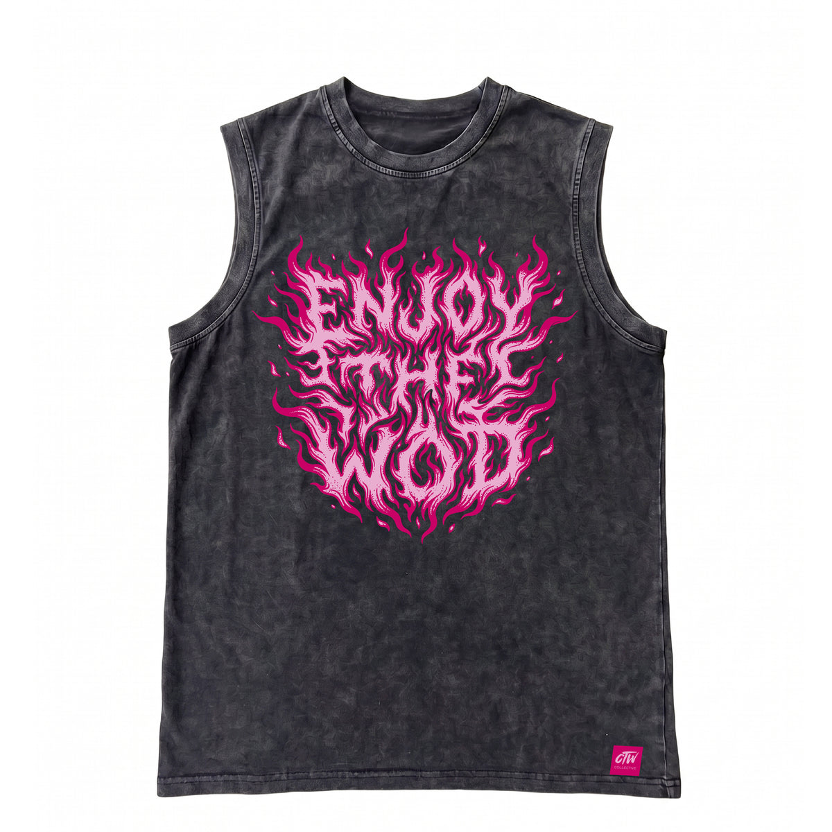 OVERSIZE SIN MANGAS "ENJOY THE WOD IN FLAMES" PINK
