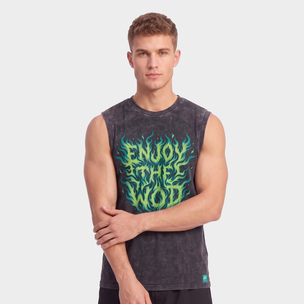 OVERSIZE SIN MANGAS "ENJOY THE WOD IN FLAMES" GREEN