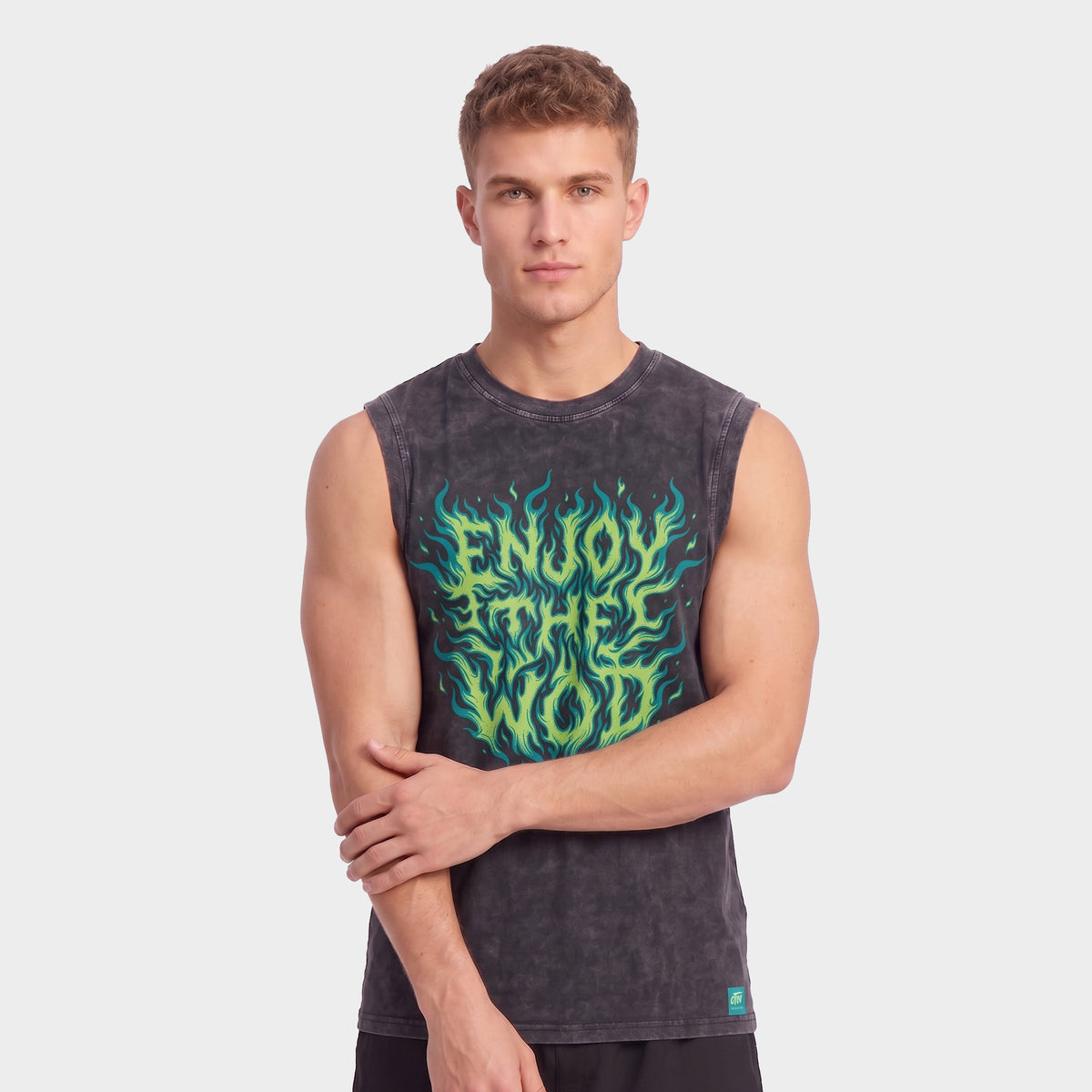 OVERSIZE SIN MANGAS "ENJOY THE WOD IN FLAMES" GREEN