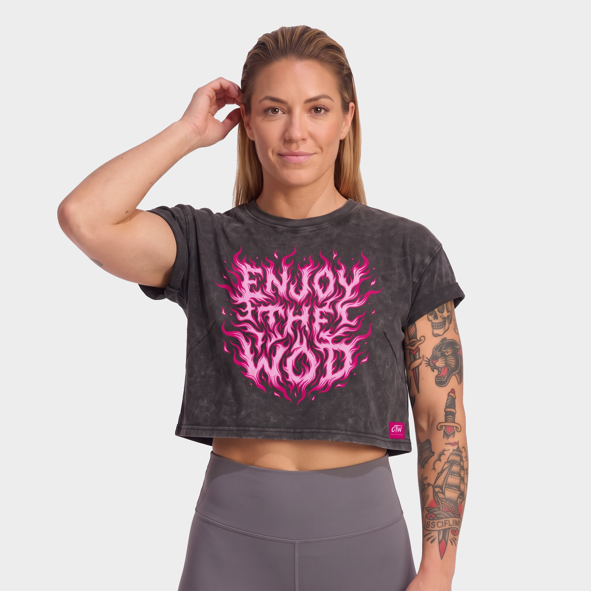 CROP TOP "ENJOY THE WOD FLAMES" PINK
